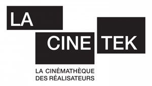 Logo LaCinetek – Deux rectangles noirs sont posés l’un sur l’autre légèrement en quinconce. Un troisième les jouxte à droite. Dans chacun des rectangles s’inscrit un mot en lettres capitales blanches : La Cine Tek